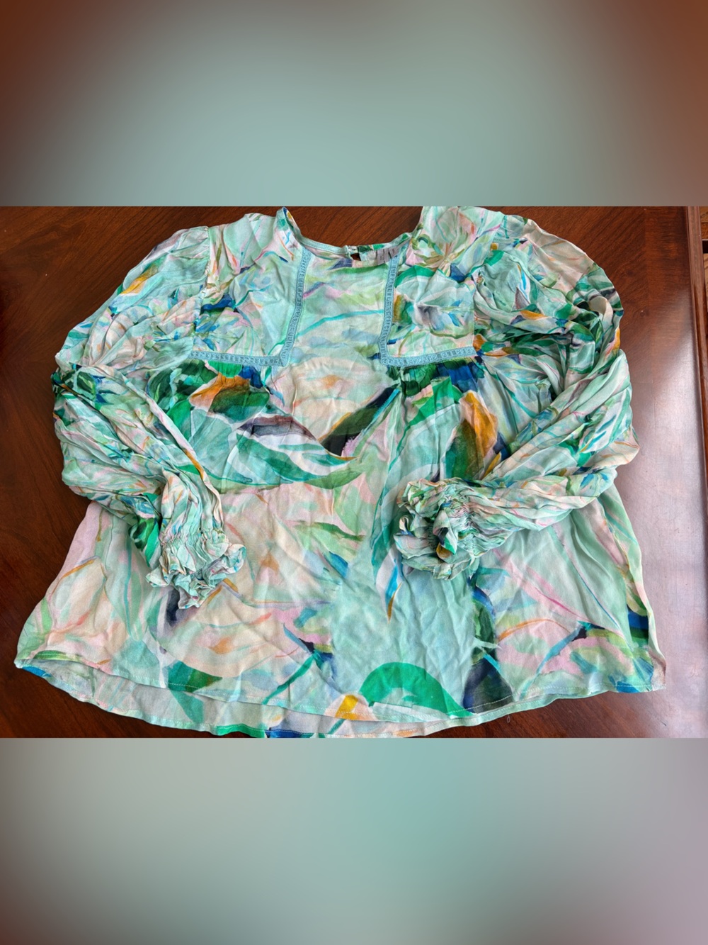 Anthropologie Blink London Light Teal Floral Long-Sleeve Women’s Blouse small